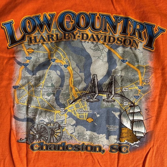 HARLEY-DAVIDSON Low Country Charleston SC T-Shirt Made in USA Size L Hanes Beefy - Picture 1 of 10